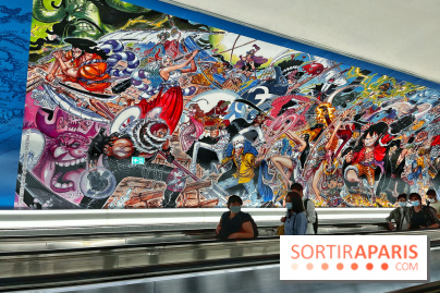 Une fresque éphémère à l'effigie de One Piece dans la gare Montparnasse pour les 25 ans du manga