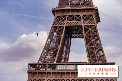 Le Funambule Nathan Paulin traverse le Trocadéro de la Tour Eiffel au Théâtre Chaillot