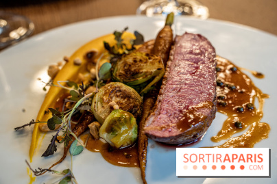 Sphère restaurant Paris 8e - filet de canette - chou de Bruxelles - mousseline potimarron