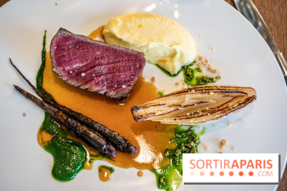 Sphère restaurant Paris 8e - bœuf Simmental - carotte violette - mousseline cresson - écrasé de pomme de terre