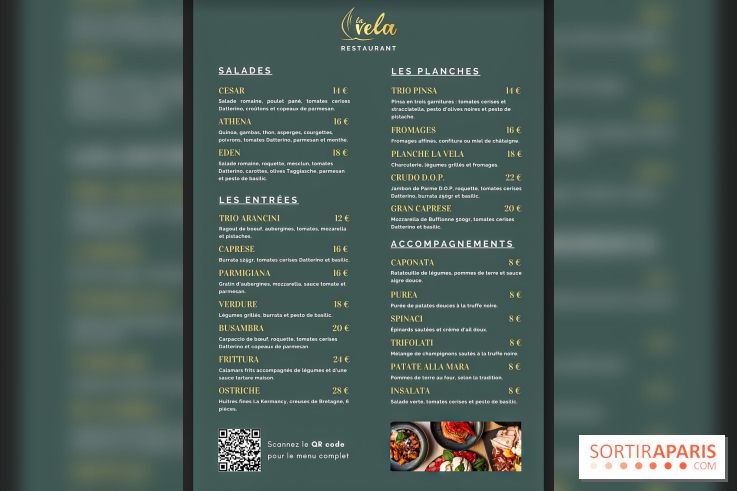 La Vela, le restaurant italien - méditerranéen de Boulogne - carte - menu