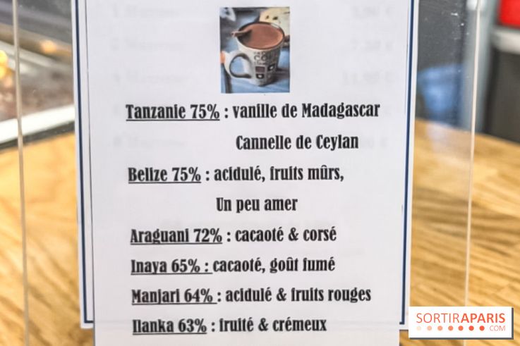 Chocolats chauds de Une Glace à Paris - menu