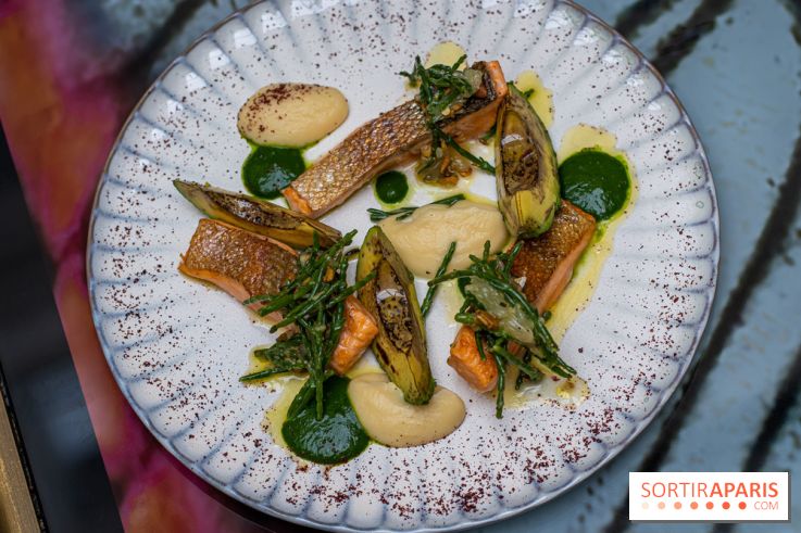Rivages restaurant du Scribe par Martin Simolka -  truite rose de baigorri - gremolata de salicorne - avocat brulé