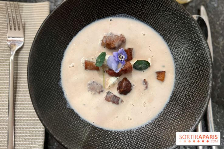 Ma Dame, le restaurant de l'hôtel Marignan Champs-Elysées - Bouillon châtaignes guanciale ricotta