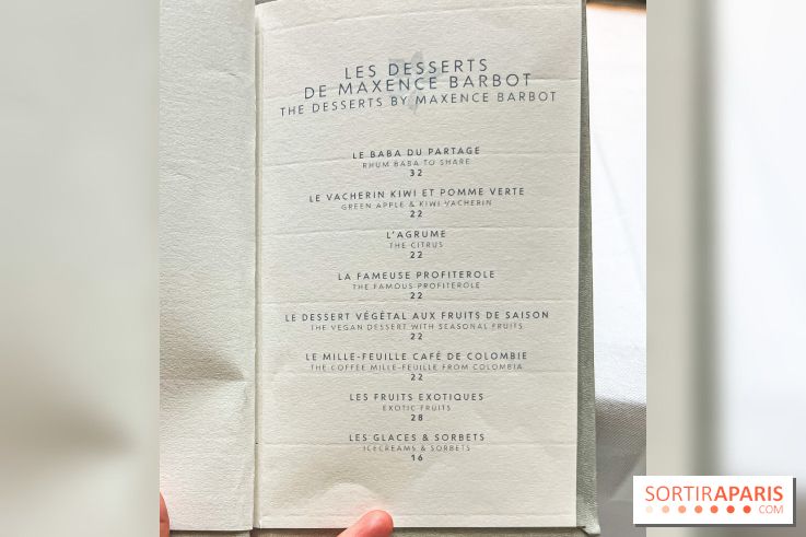 La Bauhinia par Quentin Testart au Shangri La Paris - menu - carte - dessert