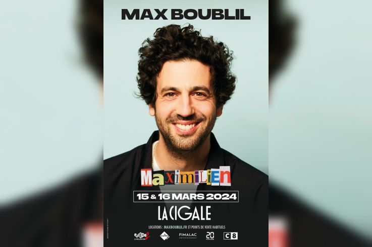 Max Boublil à la Cigale en mars 2024 avec son nouveau spectacle, Maximilien