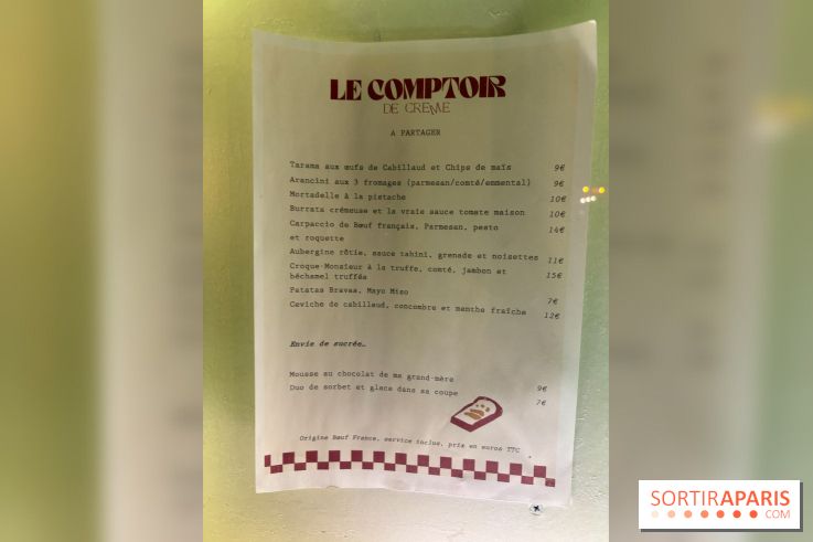 Le Comptoir de crème  - le menu 