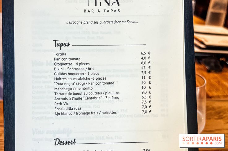 Tina restaurant - bar à Tapas Paris 6  - carte - menu