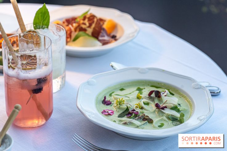 La terrasse dans un jardin avec vue Tour Eiffel du Marguerite 1606 au Domaine de la Reine Margot -  A7C1361