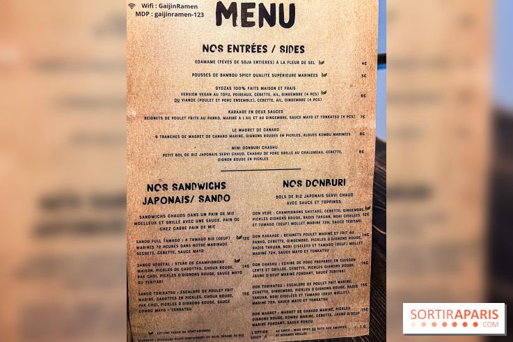 Gaijin Ramen restaurant - menu - carte