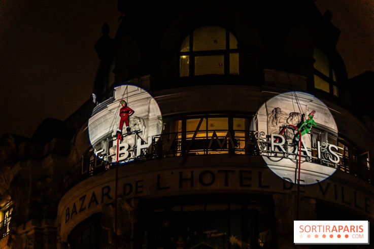 Inauguration des vitrines et décorations de Noël du BHV Marais 2024 avec Léna Mahfouf, Adriana Karembeu et Marc Lavoine