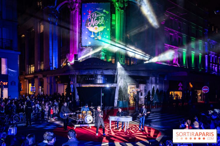 Inauguration des vitrines et décorations de Noël du BHV Marais 2024 avec Léna Mahfouf, Adriana Karembeu et Marc Lavoine