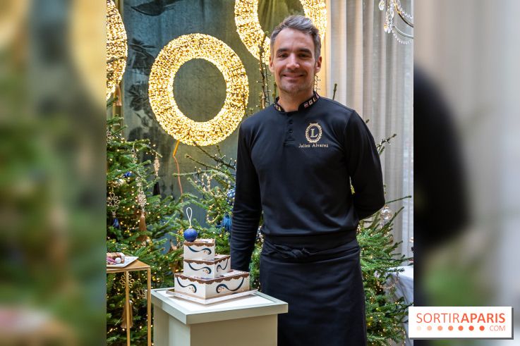 La bûche coffrets de Noël en trompe l'œil de Ladurée 2024 par Julien Alvarez et les créations de fête
