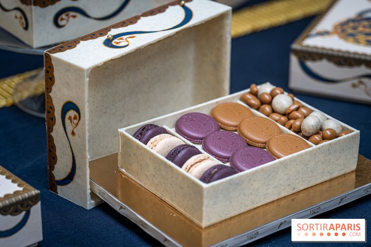 La bûche coffrets de Noël en trompe l'œil de Ladurée 2024 par Julien Alvarez et les créations de fête -  macarons
