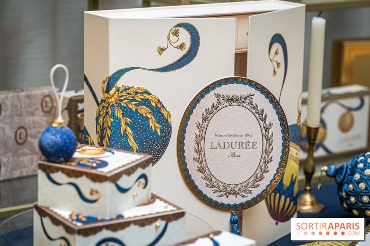 La bûche coffrets de Noël en trompe l'œil de Ladurée 2024 par Julien Alvarez et les créations de fête