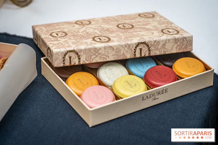 La bûche coffrets de Noël en trompe l'œil de Ladurée 2024 par Julien Alvarez et les créations de fête - macarons