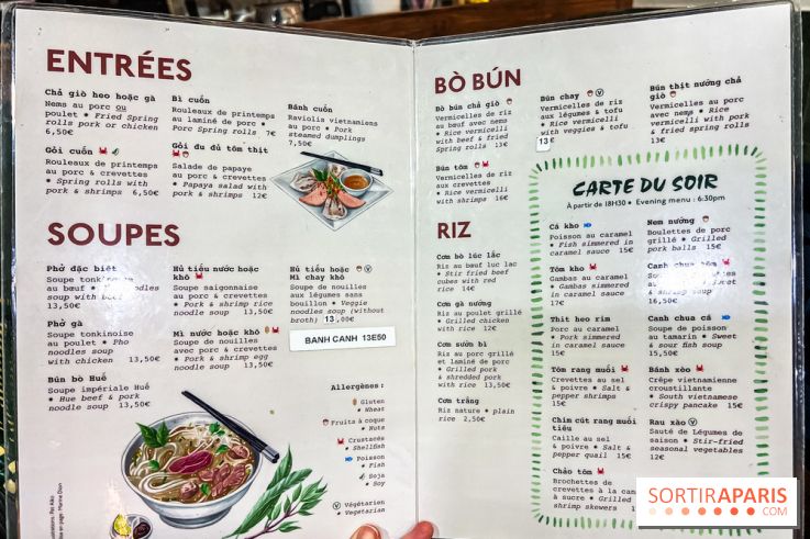 Mây Hồng, le restaurant vietnamien du 111 avenue d'Ivry Paris 13e - carte menu