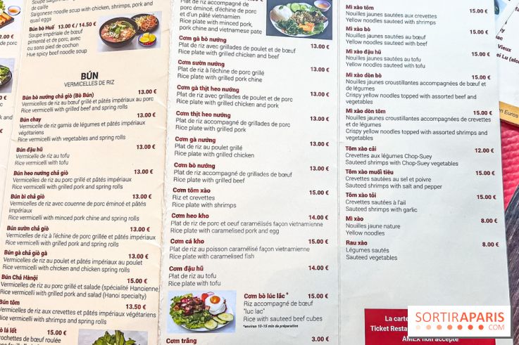 Pho Bida, le restaurant vietnamien  - carte-menu