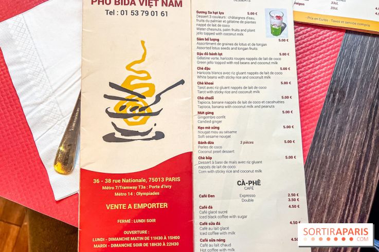Pho Bida, le restaurant vietnamien  - carte-menu