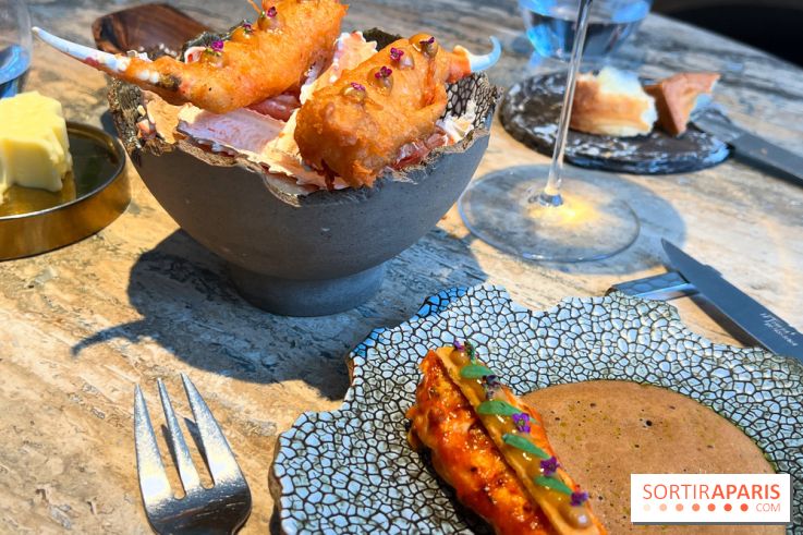 Restaurant Alan Geaam - La Langoustine Royale Cuite au BBQ et mariné aux épices taouk, kumquat, aïoli et tagète