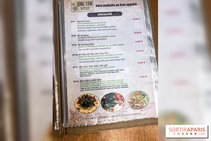 Dong Tam restaurant vietnamien Paris 13e -  carte - menu