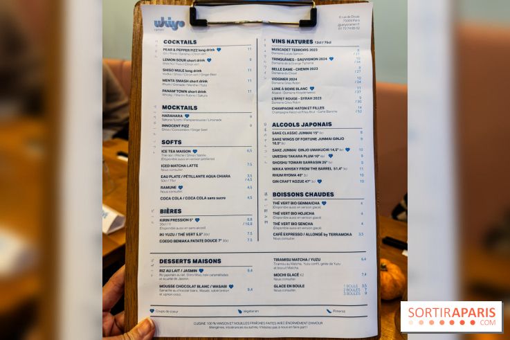 Ukiyo Ramen à Paris - menu - carte