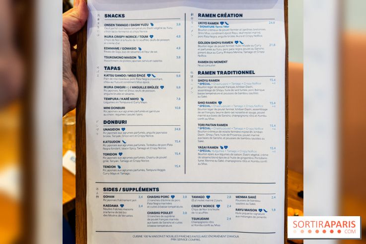 Ukiyo Ramen à Paris - menu - carte