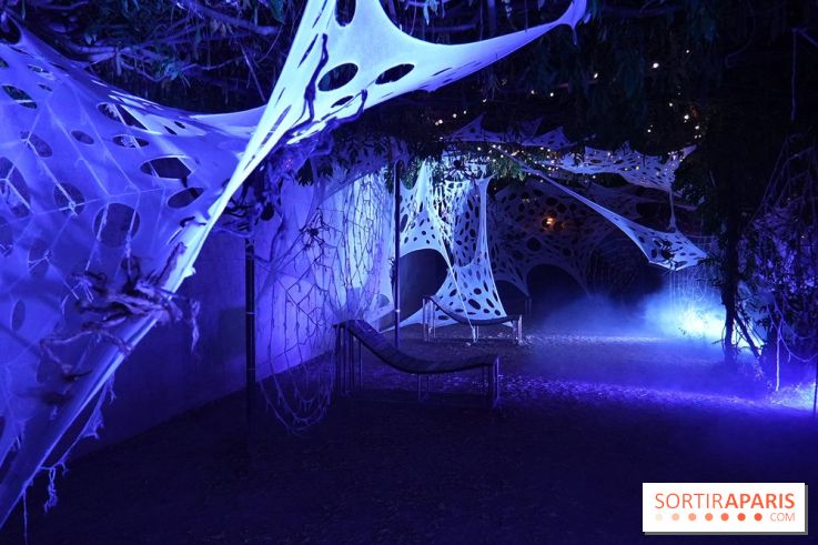 Parc de l'Étrange 2026 : Toiles lumineuses bleues dans le parc nocturne
