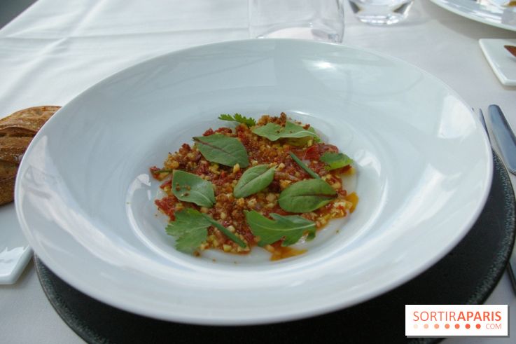 Carpaccio de Saint-Jacques, vierge de légumes, citron confit et herbes fines