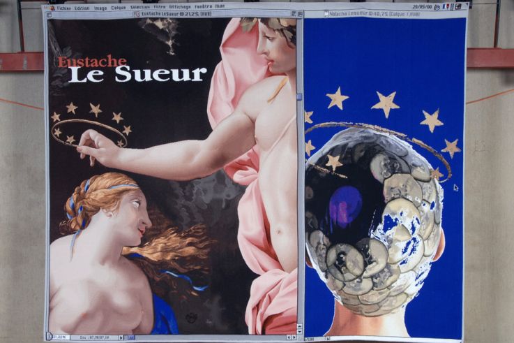 HAINS Raymons, /D'Eustache à Natacha/, diptyque, textile laine, tapisserie
de Beauvais, 2,250 m x 2,800 m, 2000-2010, 