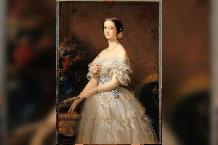 Les Dames de TrianonChateau de Versailles | Eugénie de Montijo, impératrice des Français (1826?1920) Représentée en robe de bal, portant le cordon de Grand?Croix de l'ordre des Dames Nobles de Marie?Louise d'Espagne Edouard?Louis Dubufe (1819?1883) Versailles, musée national des châteaux de Versailles et de Trianon © RMN?GP (Château de Versailles) / Gérard Blot