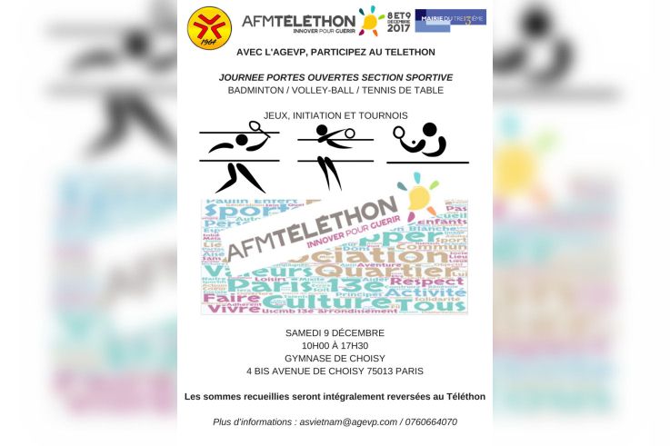 Téléthon 2017 : journée sports au Gymnase de Choisy avec l'AGEVP