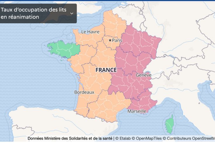Carte de France Covid le 28 décembre : le taux d'occupation lits de réanimation par région
