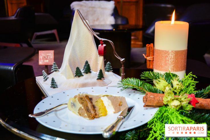 Bûche de Noël 2023 au Plaza Athénée : Mont Plaza, un trompe-l'œil enneigé pour les fêtes