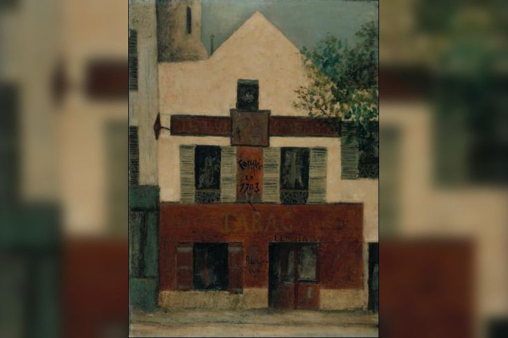 Maurice Utrillo
Place du Tertre à Montmartre,
Restaurant de la Mère Catherine, vers 1912
Huile sur toile, 80 x 60,5 cm
Collection particulière, Suisse.
© Jean Fabris © Adagp, Paris 2008