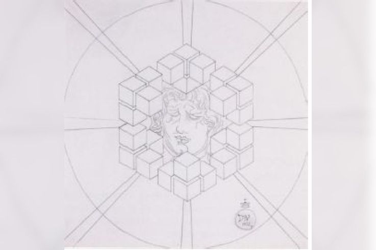 Mascaron dans des cubes, 1972, crayon sur papier, 56 x 56 cm