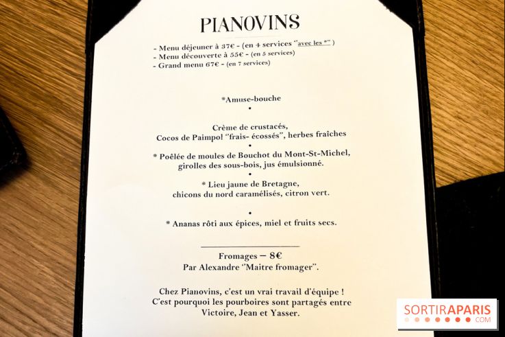 Pianovins restaurant Paris 11e - carte
