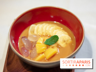 Djakarta-Bali : coupe kolak (banane, fruit de jaquier, fruit de palmier dans du lait de coco et sucre de palme)