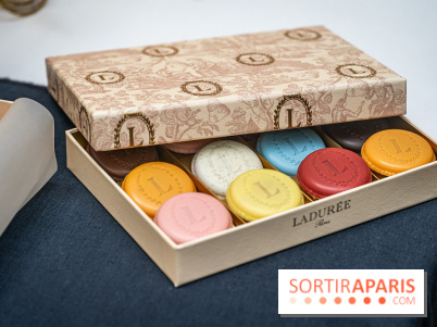 La bûche coffrets de Noël en trompe l'œil de Ladurée 2024 par Julien Alvarez et les créations de fête - macarons