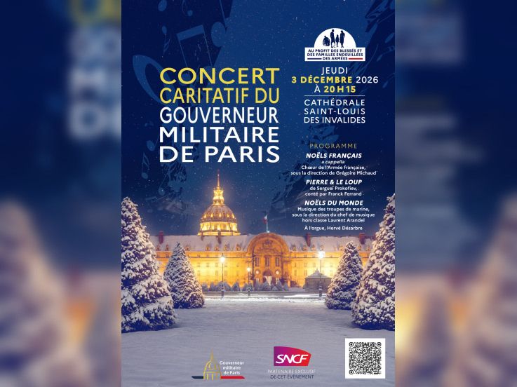Concert caritatif du Gouverneur militaire de Paris aux Invalides le 3 décembre 2026