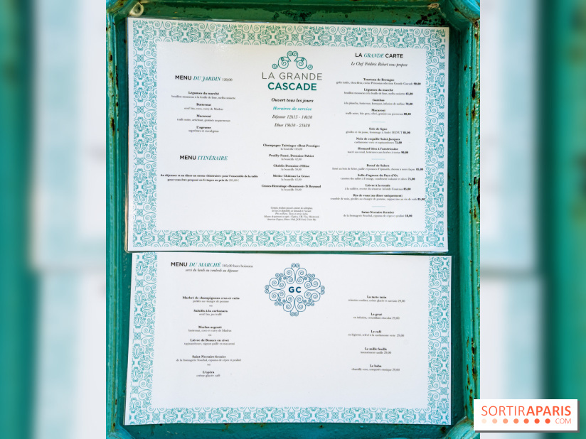 Grande Cascade restaurant 16e - Bois de Boulogne - carte - menu