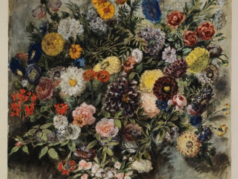Eugène Delacroix, Bouquet de fleurs, aquarelle