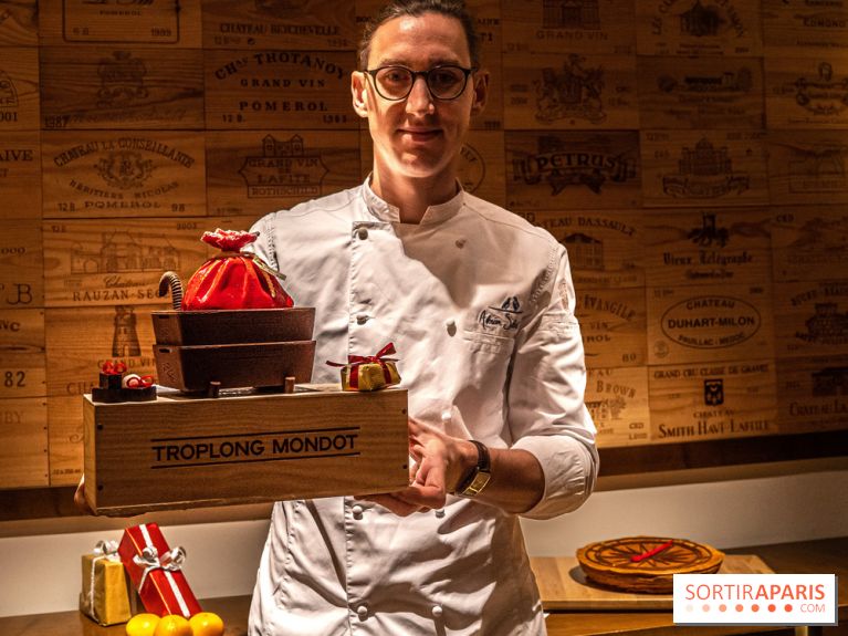 La Bûche de Noël d'Adrien Salavert aux Belles Perdrix de Troplong Mondot 2022 - hotte de vendanges du Père Noël