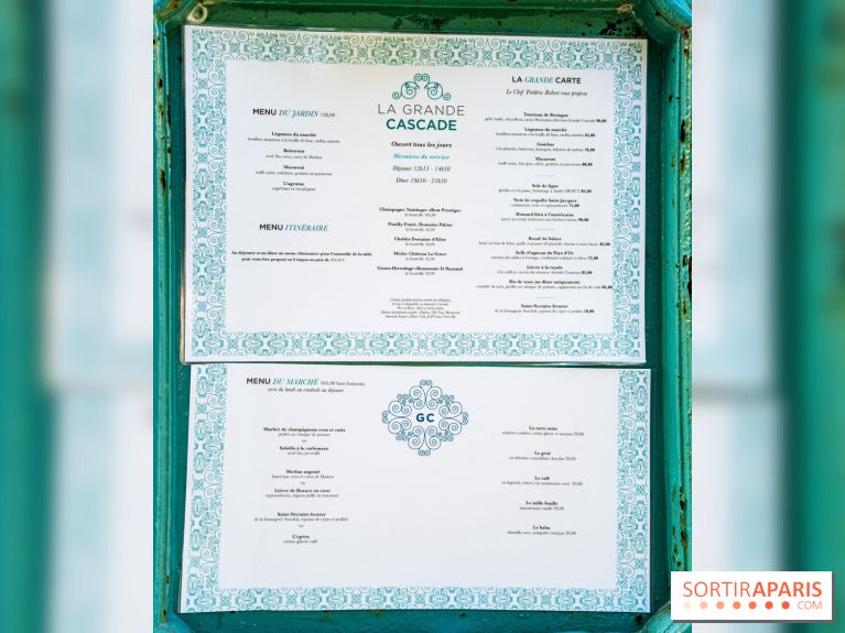 Grande Cascade restaurant 16e - Bois de Boulogne - carte - menu