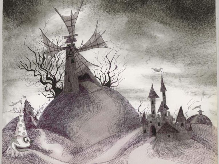 Tim Burton (American, b. 1958) Untitled (Frankenweenie). 1982 Pen and ink, marker, and charcoal on paper  11 x 13" (27.9 x 33 cm) Private collection Frankenweenie © Disney © 2011 Tim Burton