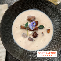 Ma Dame, le restaurant de l'hôtel Marignan Champs-Elysées - Bouillon châtaignes guanciale ricotta