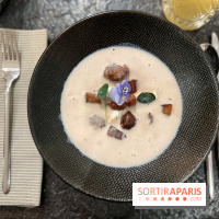Ma Dame, le restaurant de l'hôtel Marignan Champs-Elysées - Bouillon châtaignes guanciale ricotta