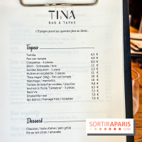 Tina restaurant - bar à Tapas Paris 6  - carte - menu