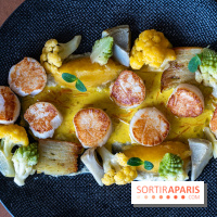 La Table du Château à Dampierre-en-Yvelines, le restaurant face au château - nos photos -  t Jacques poêlées, sauce aux épices douces et crème fraîche de Normandie 