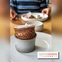 La Table du Château à Dampierre-en-Yvelines, le restaurant face au château - nos photos -  oufflé pomme et poire, glace à l’Armagnac 